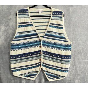 Vtg FORELLI Women Sweater Vest Sleeveless Button Front Sz 1X Ivory 90s Y2K 39-10